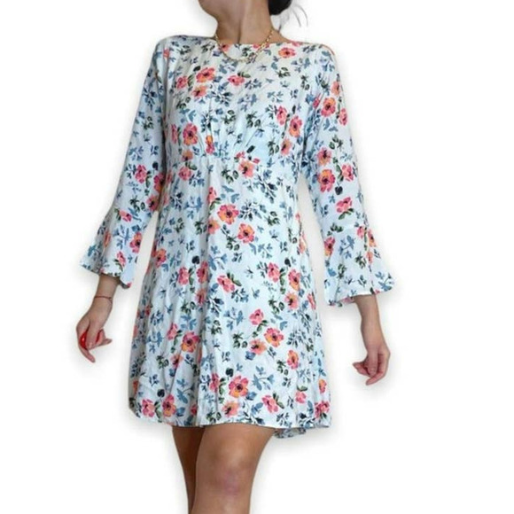 Loft Floral Tie Back Bell Sleeve Dress Size 8P - Picture 14 of 14